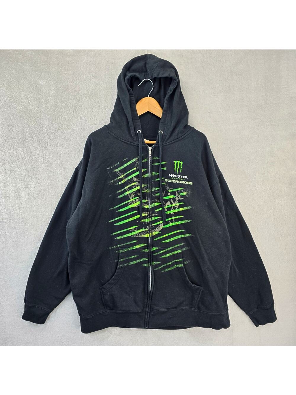 Vintage Y2K Monster Energy Supercross Zip Up Hoodie Mens XXL Black Moto